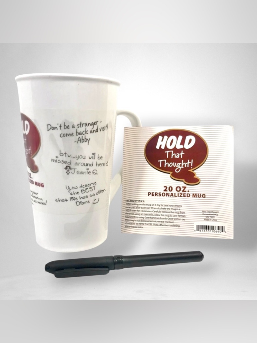 Hold That Thought! You Personalize 20oz Coffee Mug- Draw & Bake Yourself!